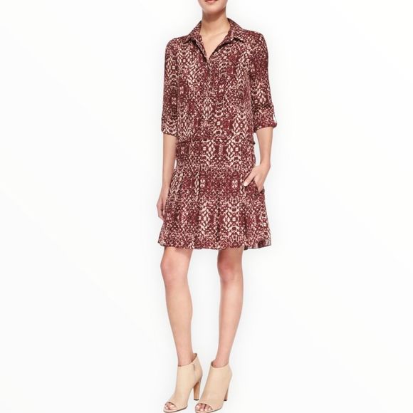 Haute Hippie The Chloe Silk Shirtdress in Shadow Snake Merlot size Small NWT - Picture 1 of 14